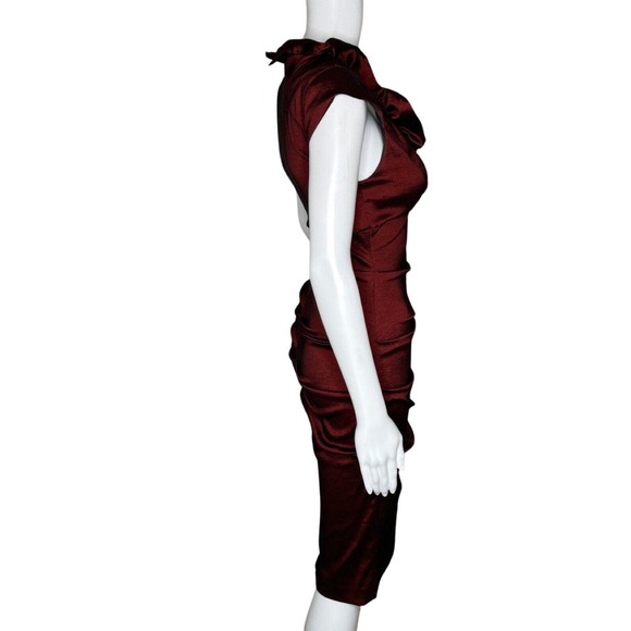 DJ Jaz Dress‎ Womens 4 Red Black Iridescent Ruched Bodycon Mini Elegant Romantic - Picture 2 of 10